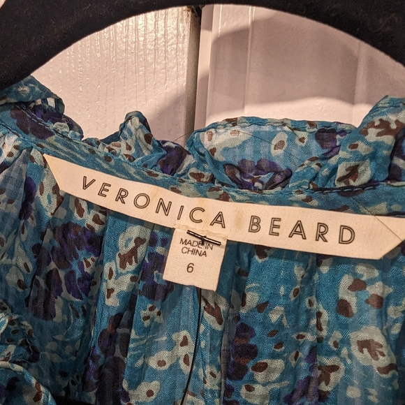 VERONICA BEARD Turquoise Blue Floral Print BECKY Silk Ruffle Ruched Dress - Picture 9 of 16